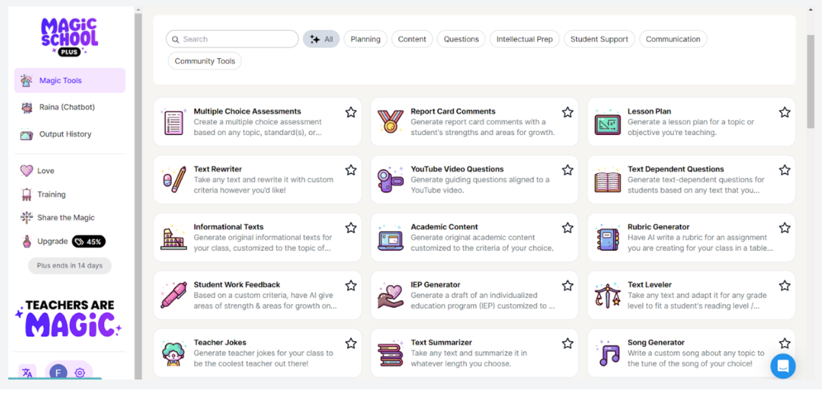 Magic AI UI for teachers